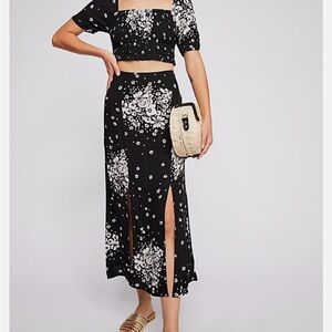 Free People Black and White Floral Midi Skirt